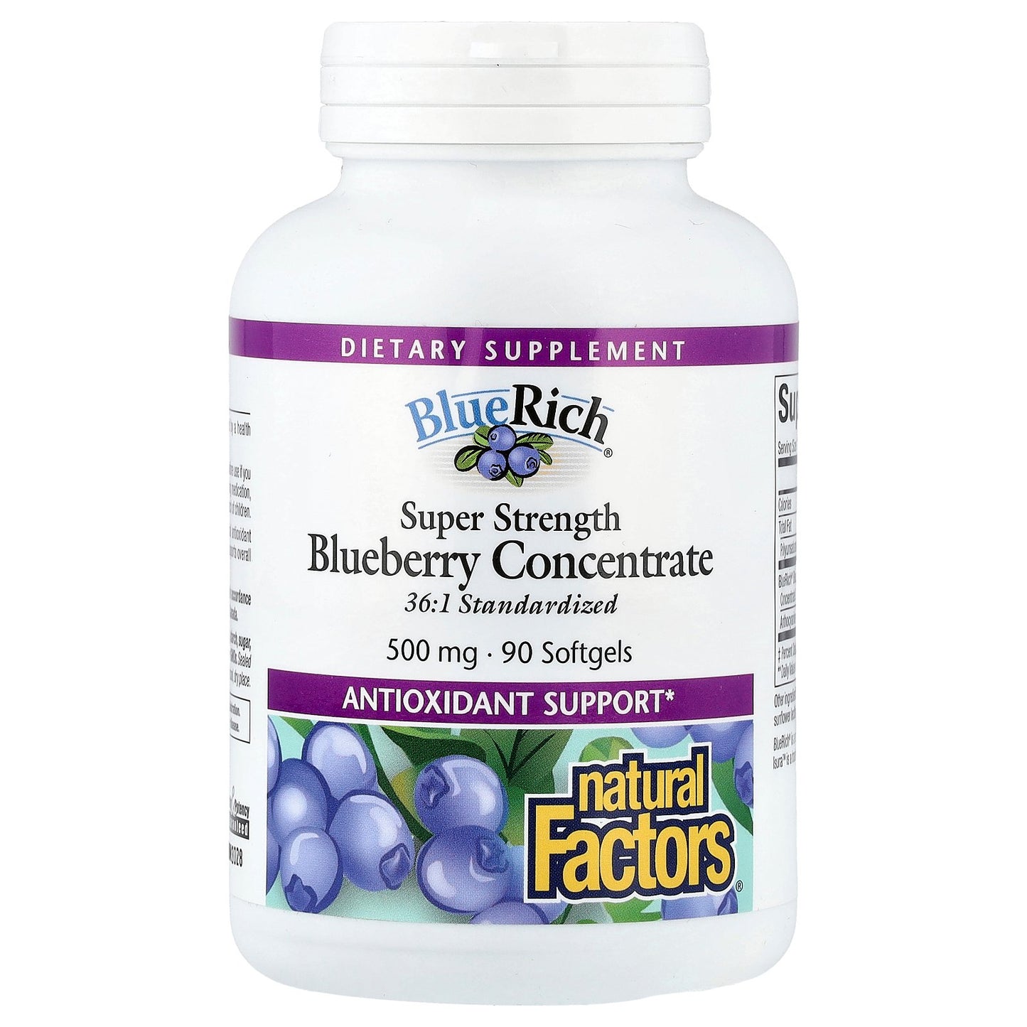 Natural Factors, BlueRich®, Super Strength Blueberry Concentrate, 500 mg, 90 Softgels