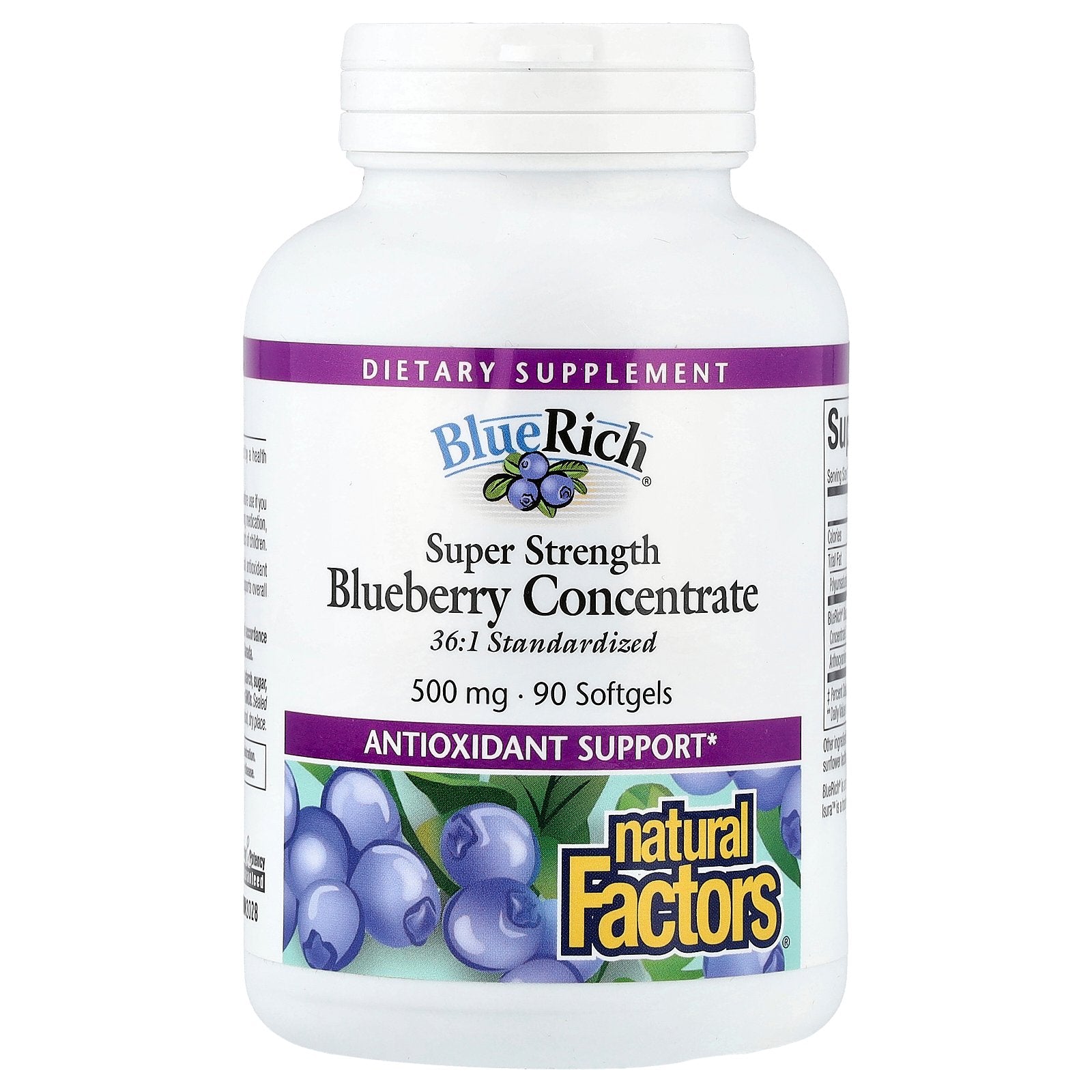 Natural Factors, BlueRich®, Super Strength Blueberry Concentrate, 500 mg, 90 Softgels