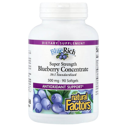 Natural Factors, BlueRich®, Super Strength Blueberry Concentrate, 500 mg, 90 Softgels