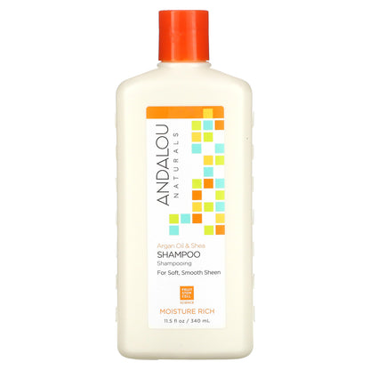 Andalou Naturals, Shampoo, Moisture Rich, For Soft, Smooth Sheen, Argan Oil & Shea, 11.5 fl oz (340 ml)