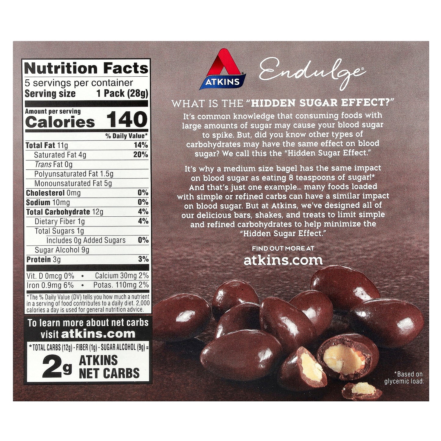 Atkins, Endulge®, Chocolate Covered Almonds, 5 Packs, 1 oz (28 g) Each