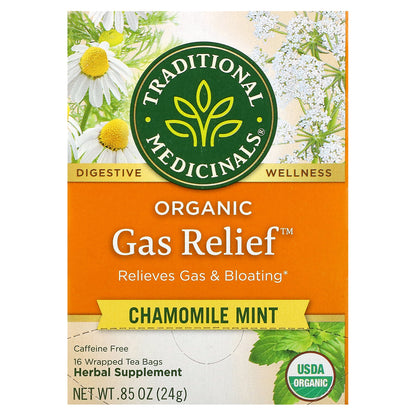 Traditional Medicinals, Organic Gas Relief™, Chamomile Mint, Caffeine Free, 16 Wrapped Tea Bags, 0.85 oz (24 g)