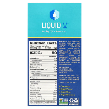 Liquid I.V., Hydration Multiplier®, Electrolyte Drink Mix, Lemon Lime, 10 Stick Packs, 0.56 oz (16 g) Each