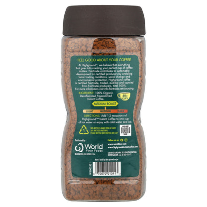 Highground Coffee, Organic Instant Coffee, Medium Roast, Decaf, 3.53 oz (100 g)