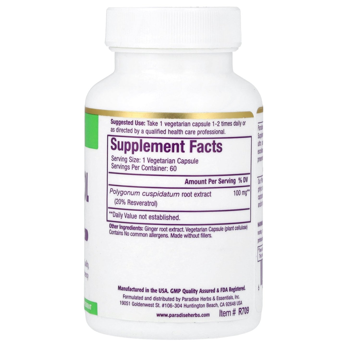 Paradise Herbs, Resveratrol Extract, 60 Vegetarian Capsules (100 mg per Capsule)