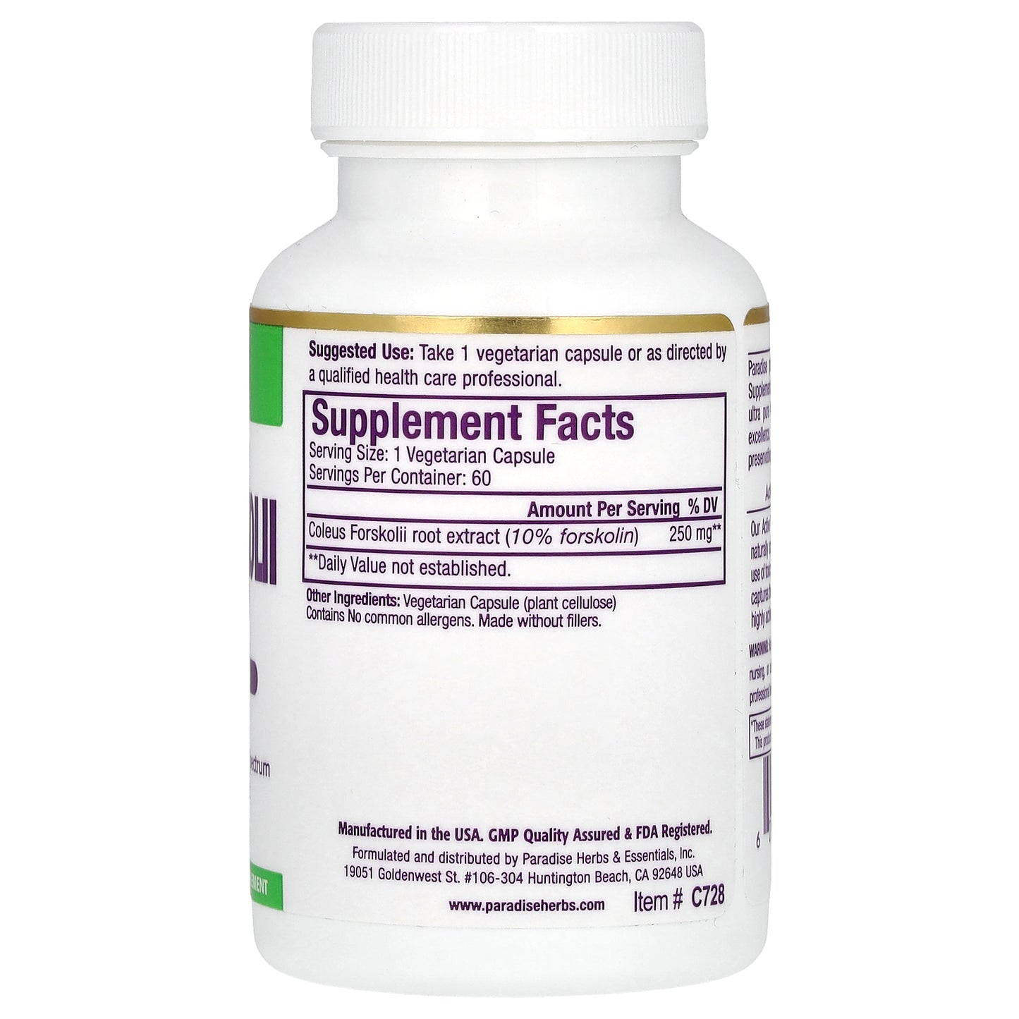 Paradise Herbs, Coleus Forskolii, 60 Vegetarian Capsules (250 mg per Capsule)