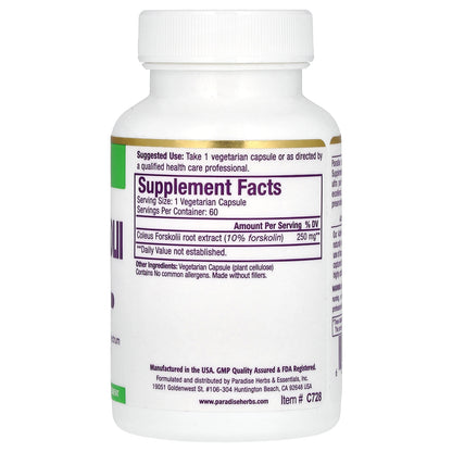 Paradise Herbs, Coleus Forskolii, 60 Vegetarian Capsules (250 mg per Capsule)