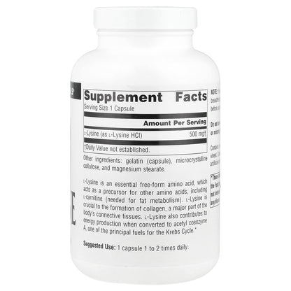 Source Naturals, L-Lysine, 500 mg, 200 Capsules