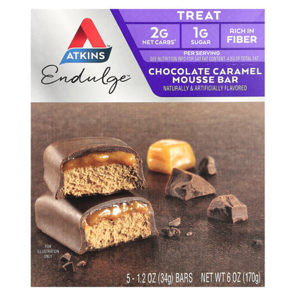 Atkins, Endulge™, Chocolate Caramel Mousse Bar, 5 Bars, 1.2 oz (34 g) Each