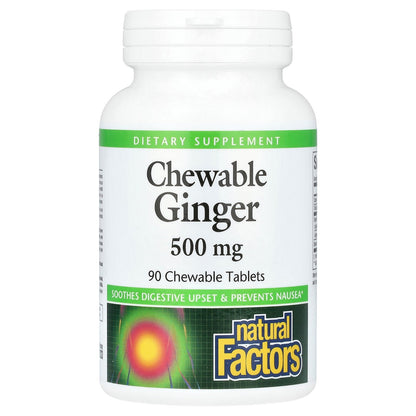 Natural Factors, Chewable Ginger, 500 mg, 90 Chewable Tablets
