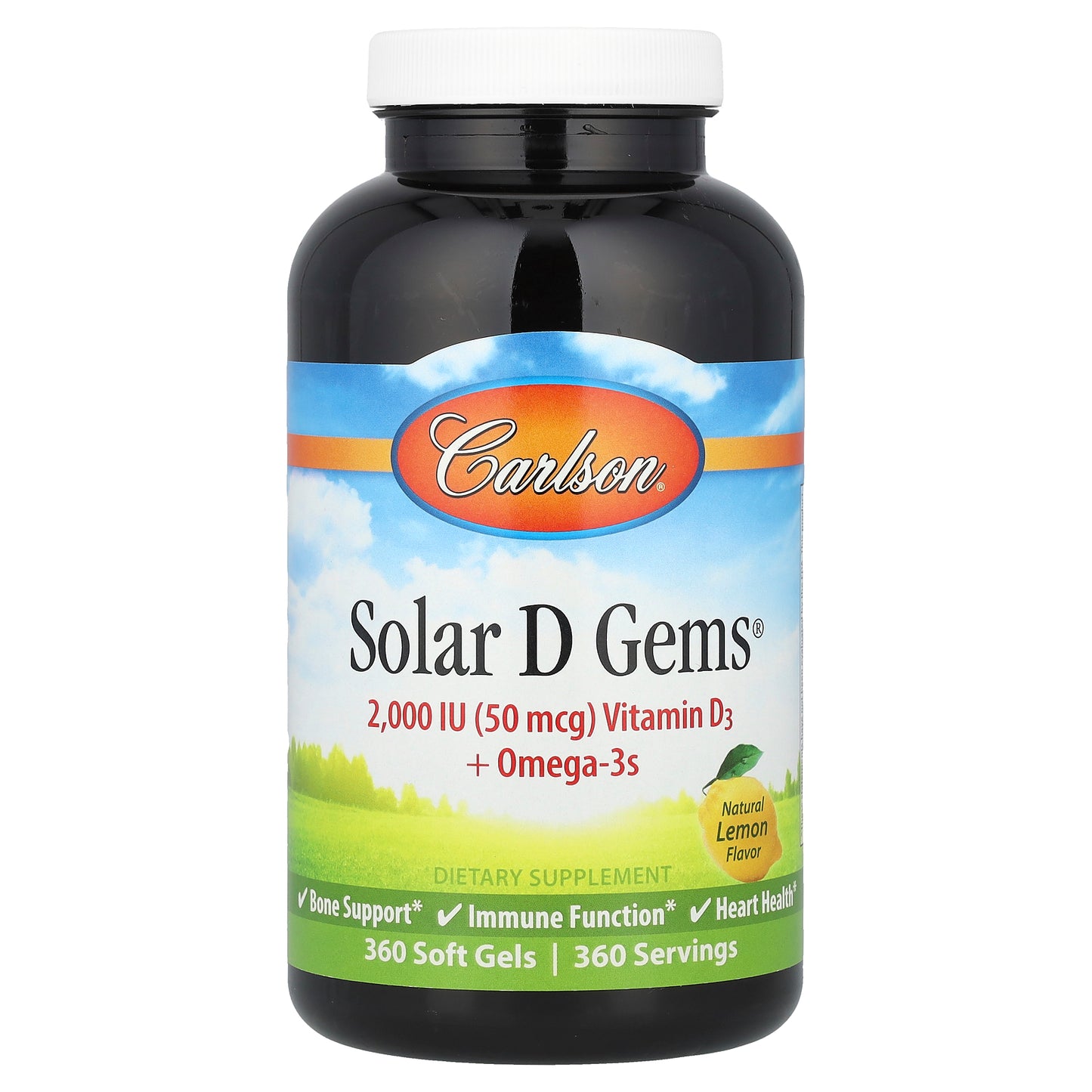 Carlson, Solar D Gems® , Vitamin D3 + Omega-3s, Natural Lemon, 360 Soft Gels