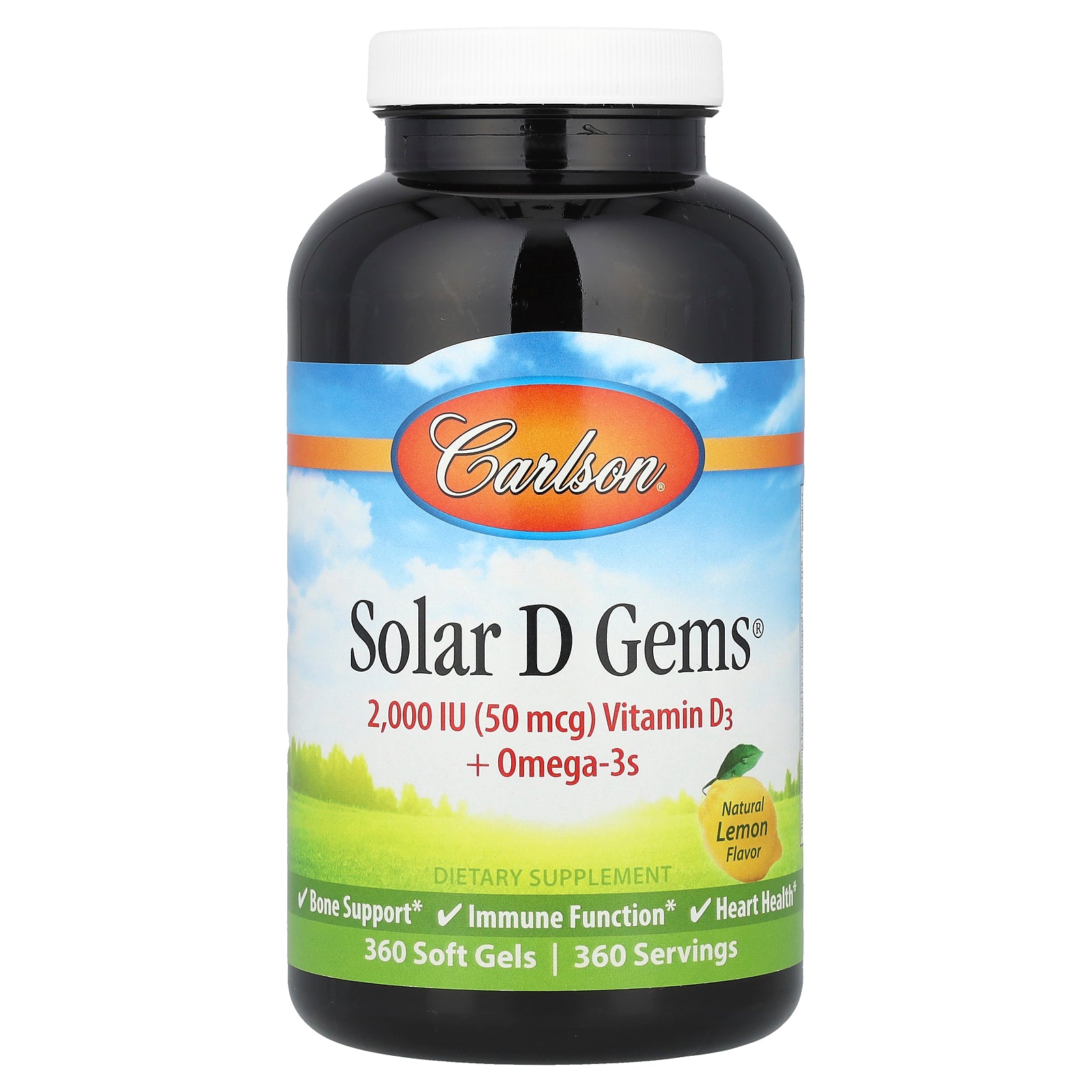 Carlson, Solar D Gems® , Vitamin D3 + Omega-3s, Natural Lemon, 360 Soft Gels