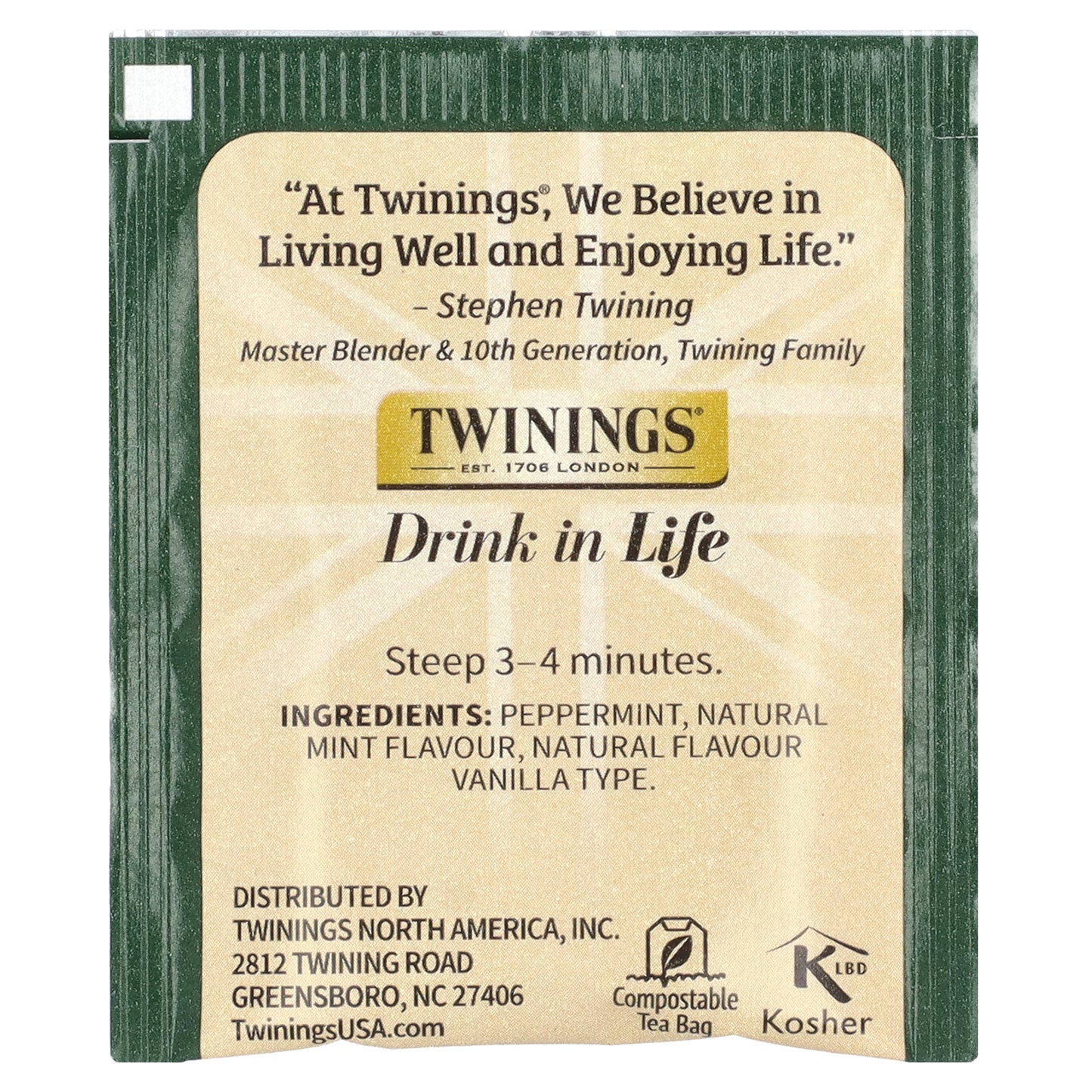 Twinings, Flavored Herbal Tea, Peppermint & Creamy Vanilla, Caffeine Free, 20 Tea Bags, 1.41 oz (40 g)