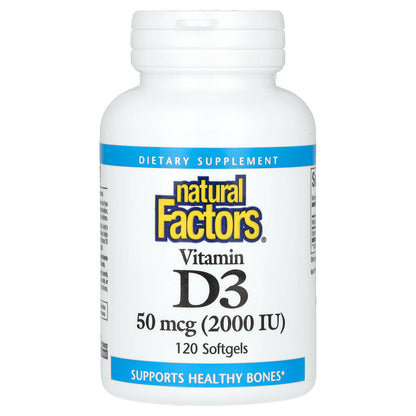 Natural Factors, Vitamin D3, 50 mcg (2,000 IU), 120 Softgels