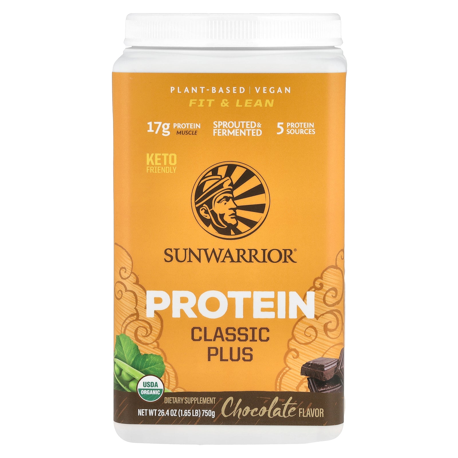 Sunwarrior, Protein, Classic Plus, Chocolate, 1.65 lb (750 g)