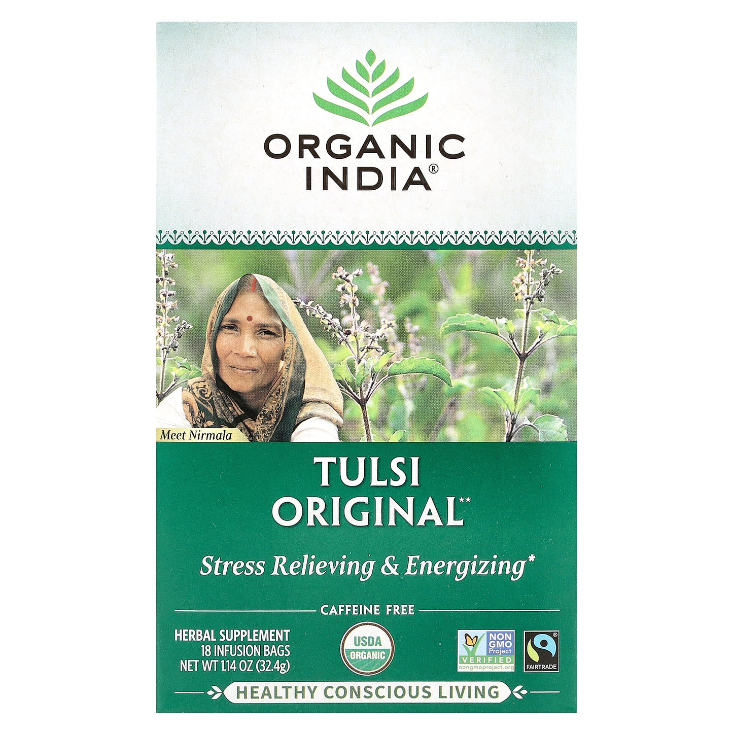 Organic India, Tulsi Tea, Original, Caffeine-Free, 18 Infusion Bags, 1.14 oz (32.4 g)