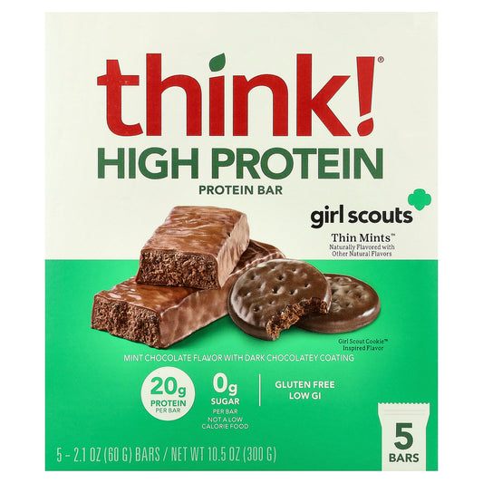 Think !, High Protein Bars, Thin Mints™, 5 Bars, 2.1 oz (60 g) Each