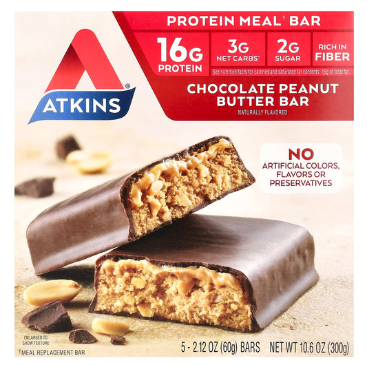 Atkins, Protein Meal Bar, Chocolate Peanut Butter , 5 Bars, 2.12 oz (60 g) Each