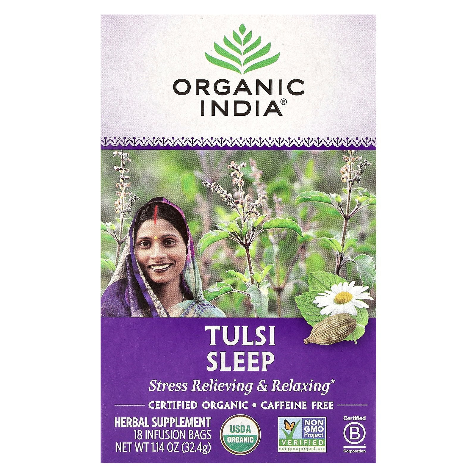 Organic India, Tulsi Sleep Tea, Caffeine Free, 18 Infusion Bags, 1.14 oz (32.4 g)