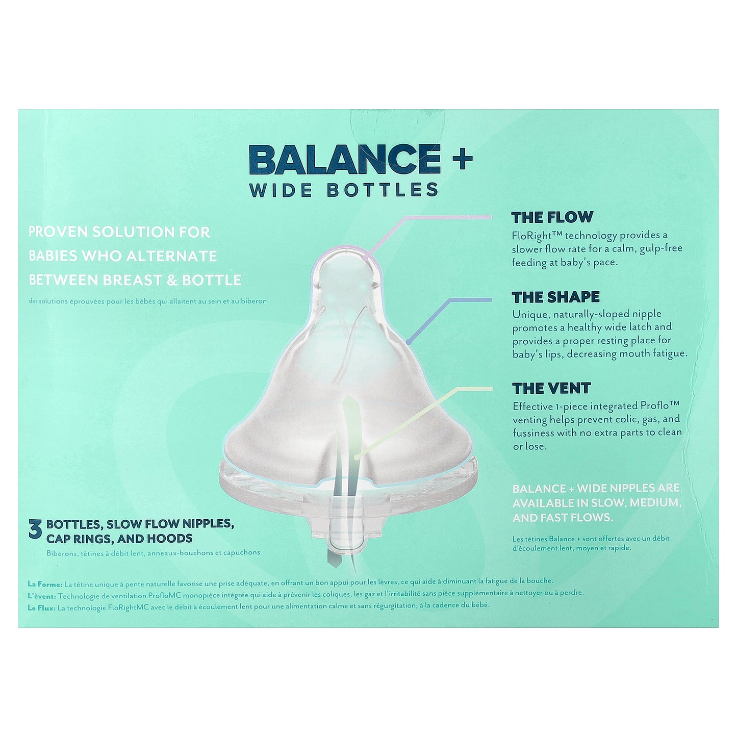 Evenflo Feeding, Balance+ Bottles, Wide, 0+ Months, Slow Flow, 3 Bottles, 5 oz (150 ml) Each