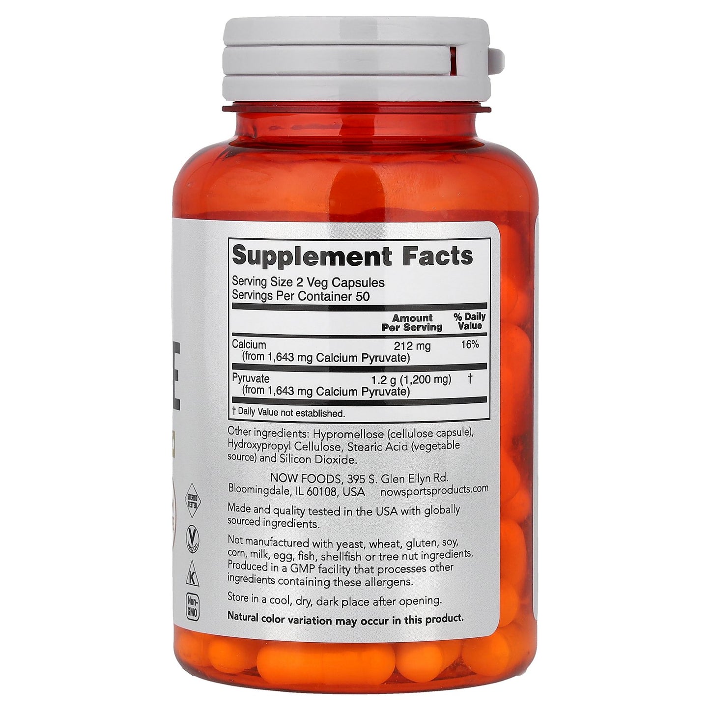 NOW Foods, Sports, Pyruvate, 600 mg, 100 Veg Capsules