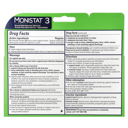 Monistat, 3-Day Treatment Combination Pack, 3 Ovule® Inserts, 2.5 g Each + 0.32 oz (9 g) Tube