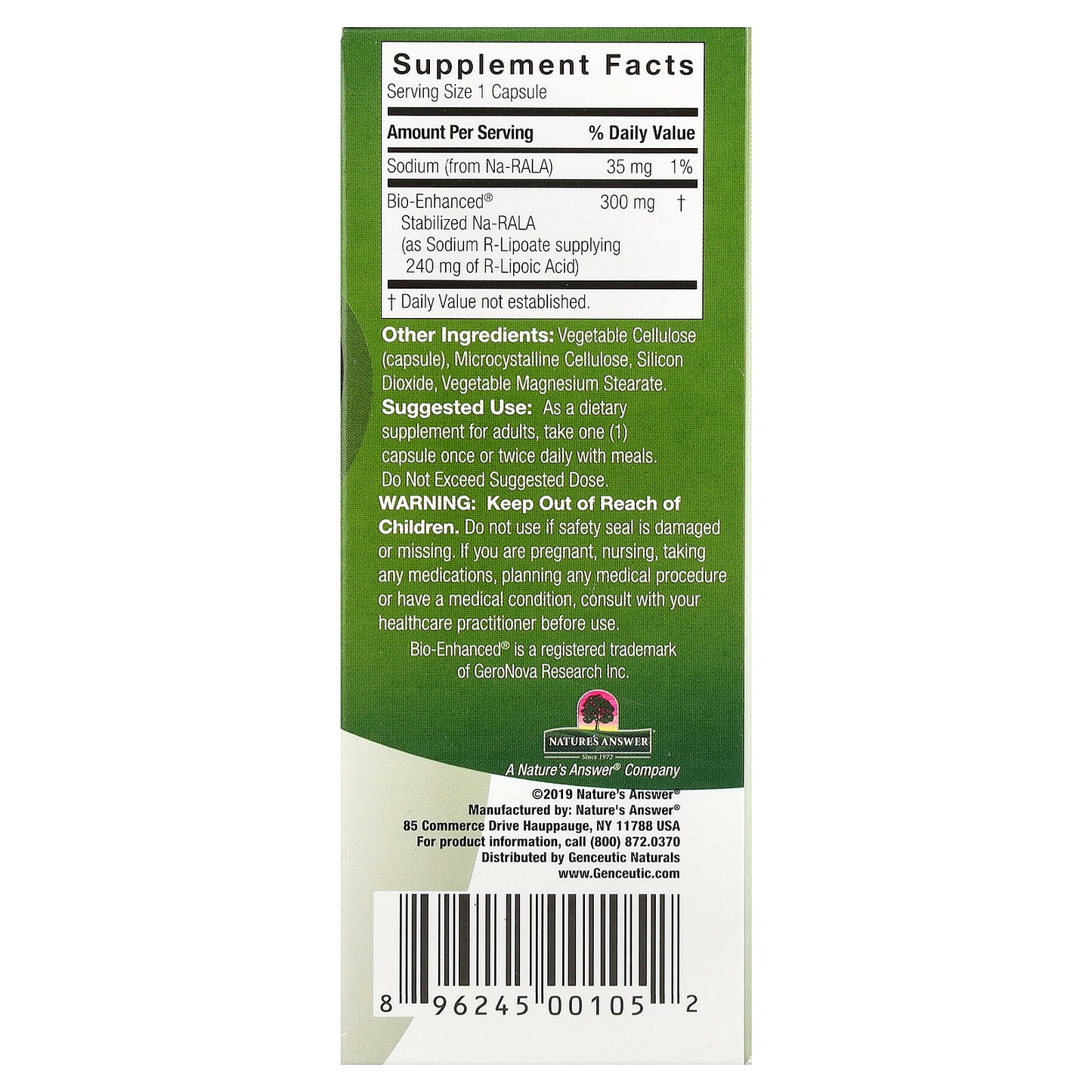 Genceutic Naturals, R-Lipoic Acid+, 60 Vegetarian Capsules