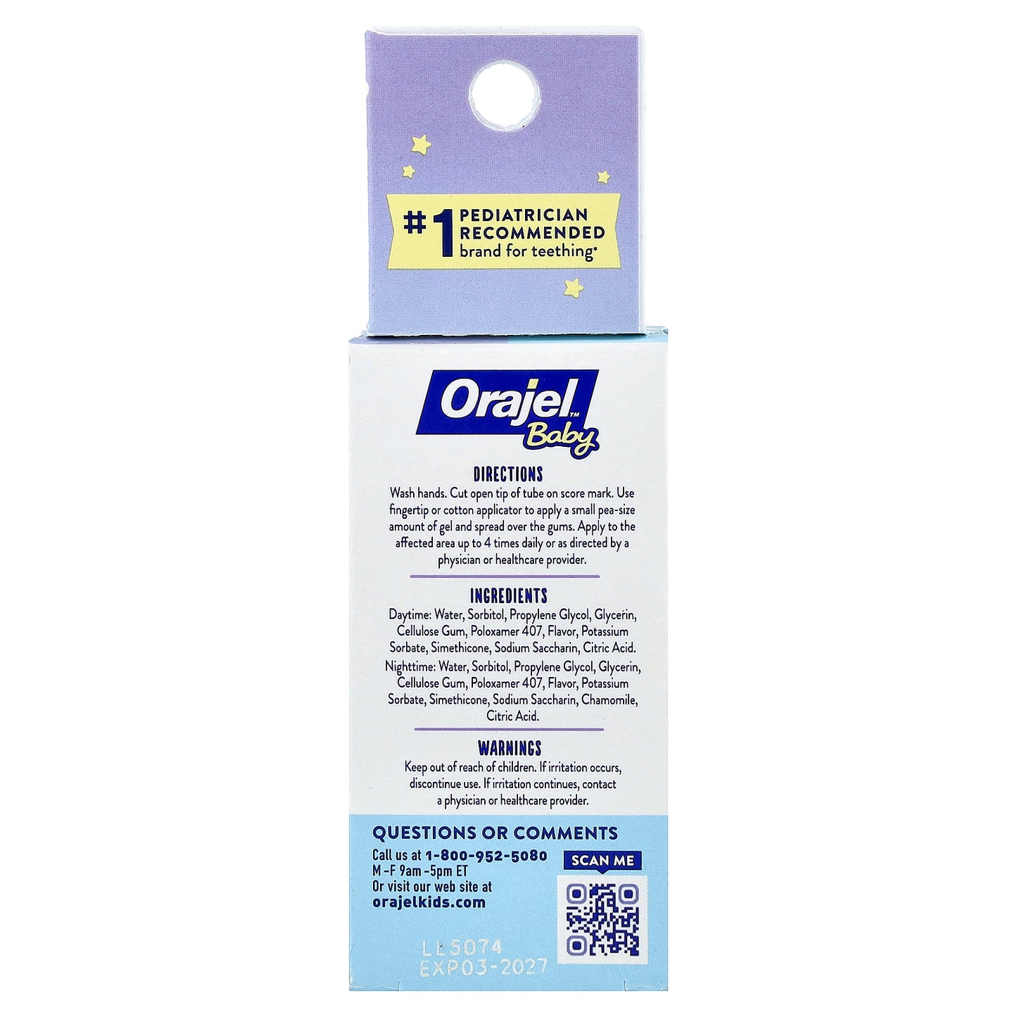 Orajel, Baby Daytime + Nighttime Cooling Gels for Teething, 0+ Years, 2 Tubes, 0.18 oz (5.1 g) Each
