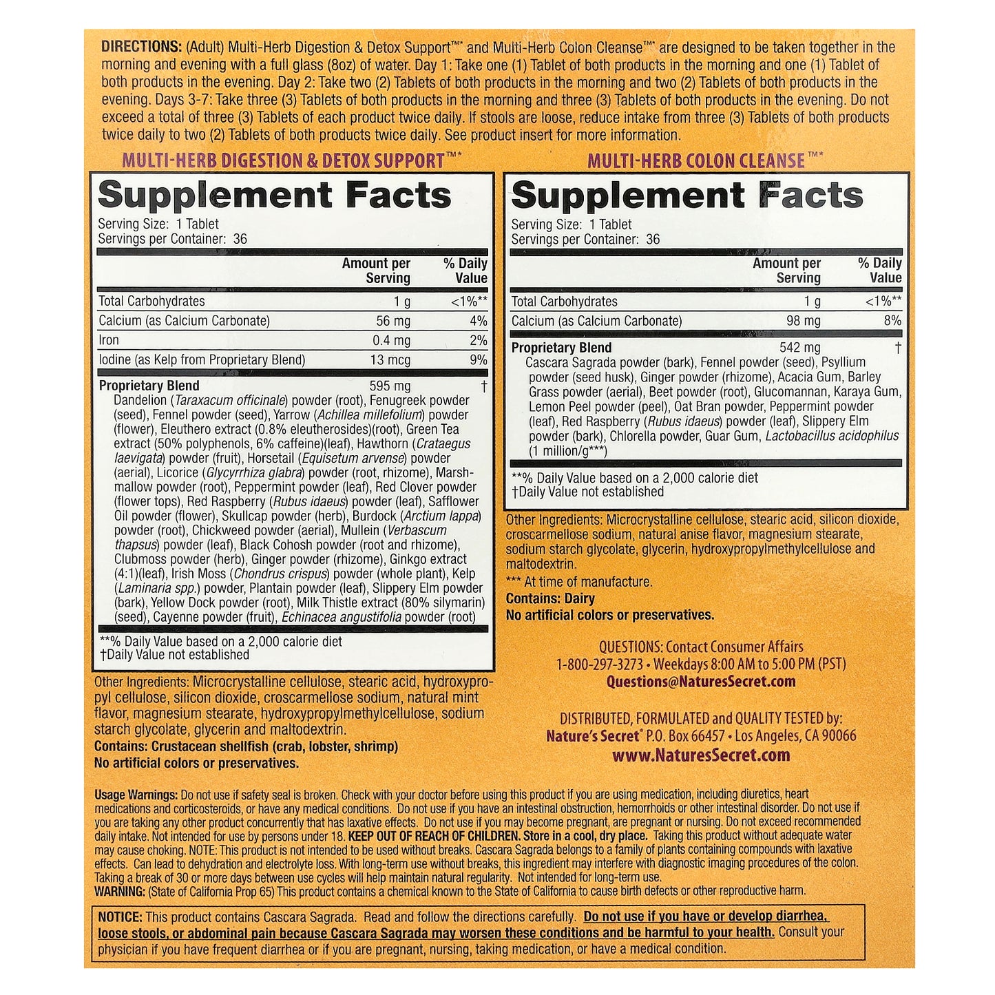 Nature's Secret, 7-Day Ultimate Cleanse, 2-Part Total-Body Cleanse, 2 Bottles, 36 Tablets Each