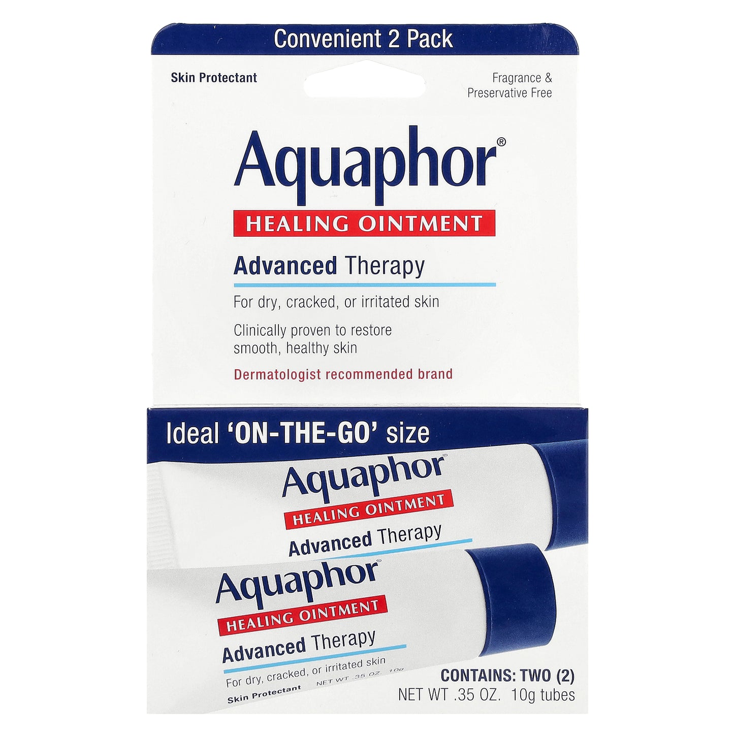 Aquaphor, Advanced Therapy, Healing Ointment, Fragrance Free , 2 Tubes, 0.35 oz (10 g) Each