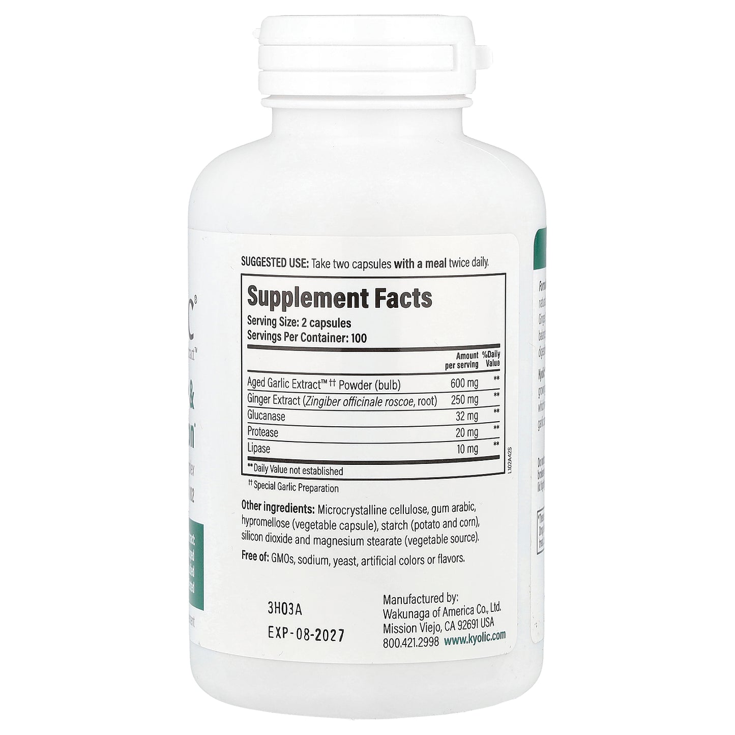 Kyolic, Aged Garlic Extract™, Cleanse & Digestion, Formula 102, 200 Veggie Capsules