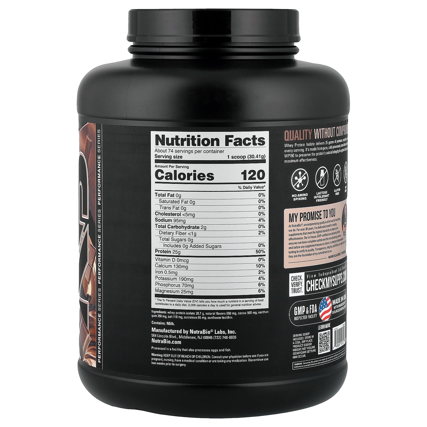 NutraBio, Whey Protein Isolate, Gourmet Chocolate, 5 lb (2,268 g)