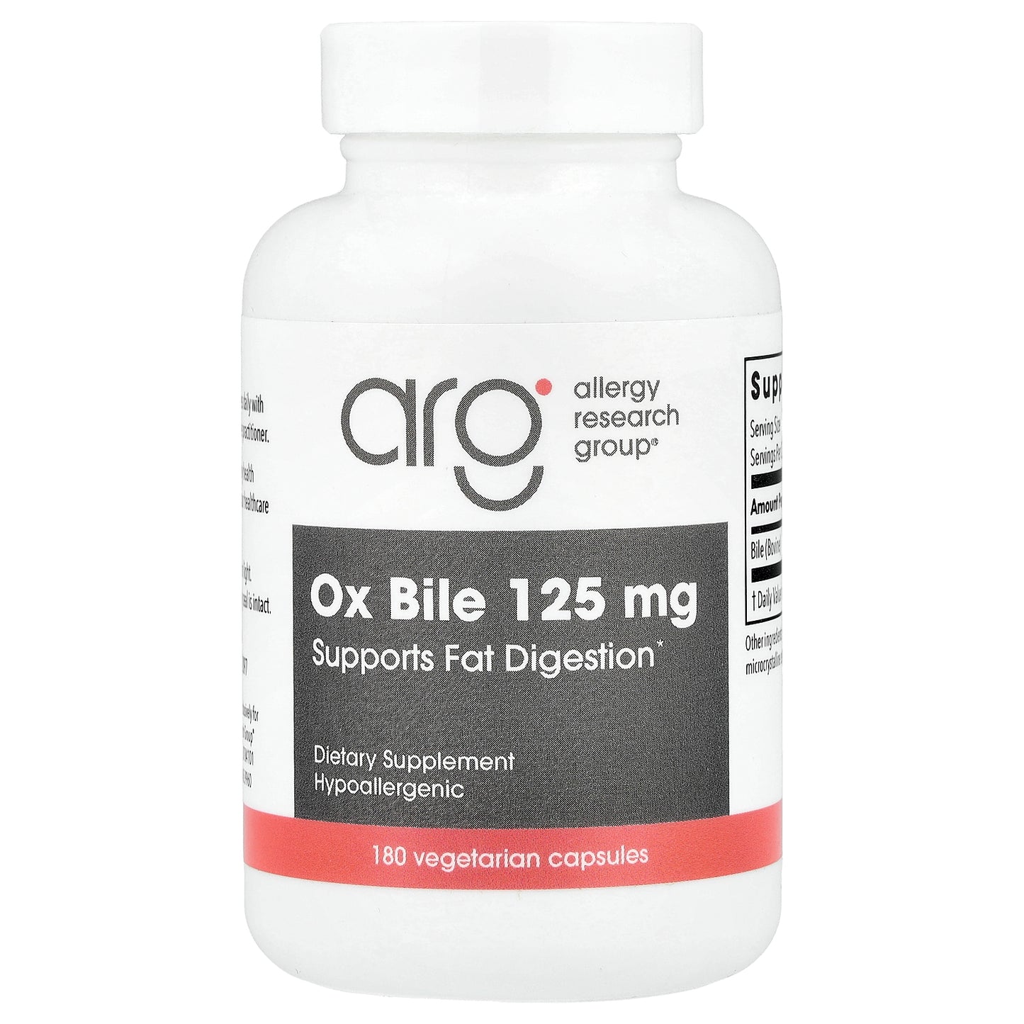 Allergy Research Group, Ox Bile, 125 mg, 180 Vegetarian Capsules