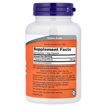 NOW Foods, L-Tyrosine, 750 mg, 90 Veg Capsules