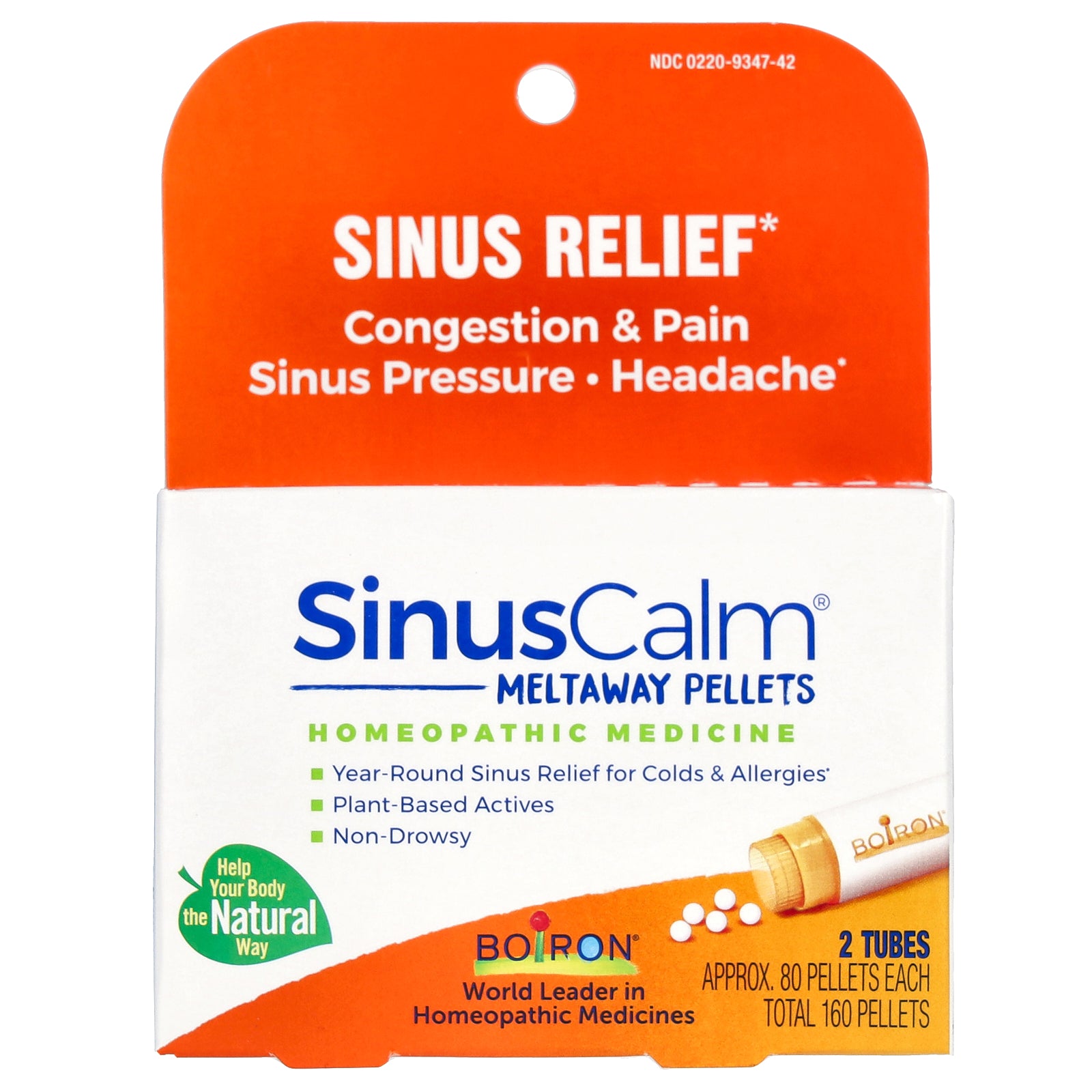 Boiron, SinusCalm, Sinus Relief, 2 Tubes, Approx. 80 Pellets Each