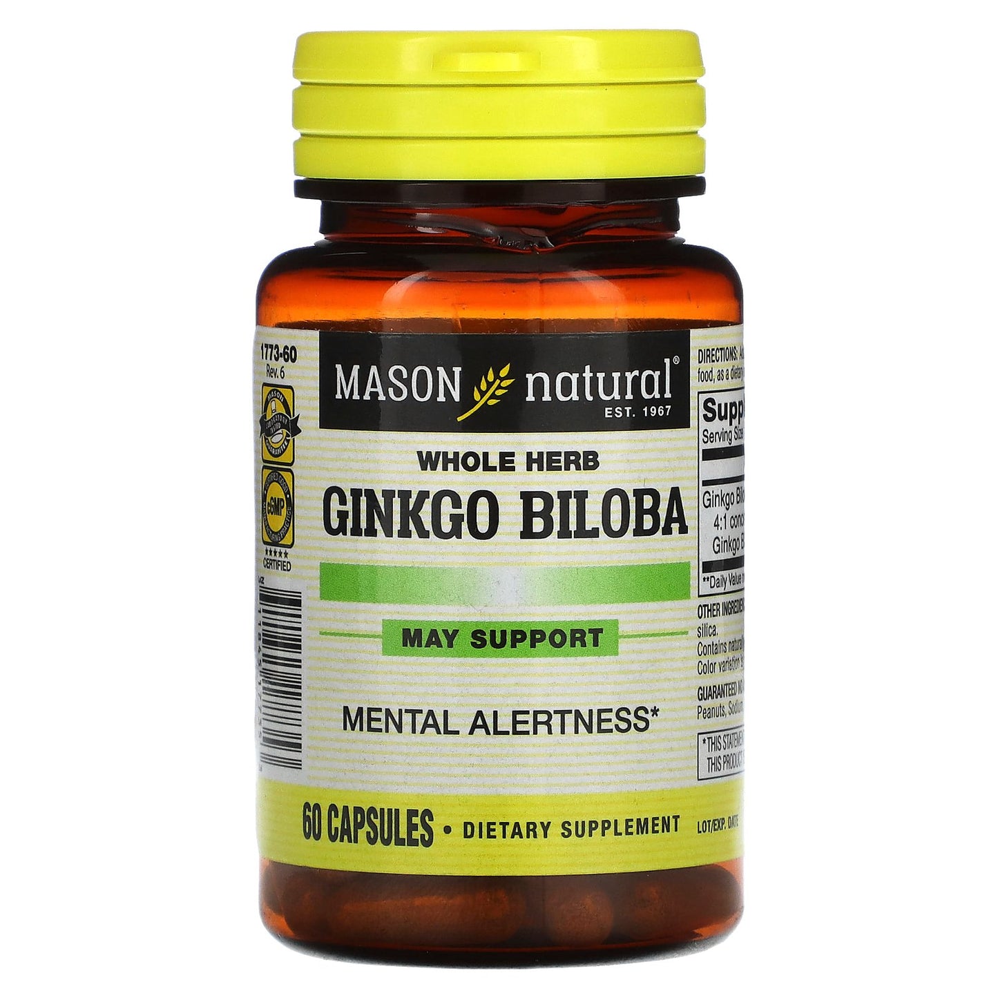 Mason Natural, Whole Herb Ginkgo Biloba, 60 Capsules (125 mg per Capsule)