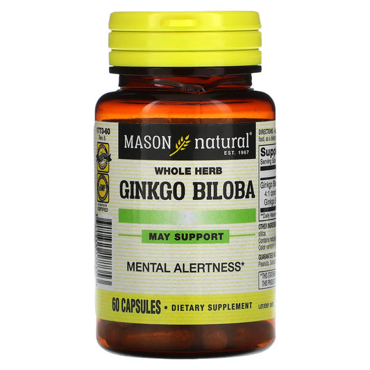 Mason Natural, Whole Herb Ginkgo Biloba, 60 Capsules (125 mg per Capsule)