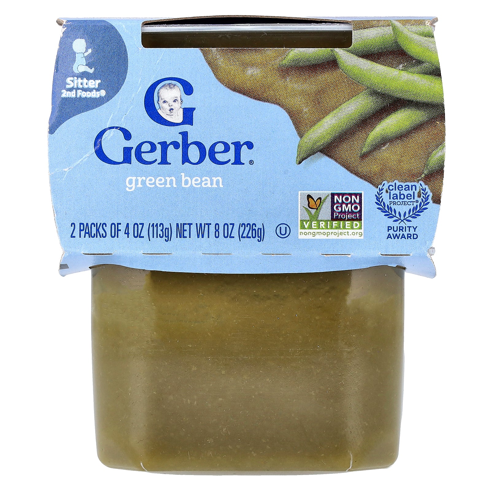 Gerber, Natural for Baby, 2nd Foods®, Green Bean, 2 Pack, 4 oz (113 g) Each