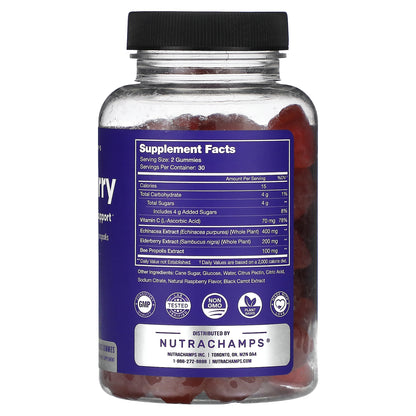 NutraChamps, Elderberry, Natural Berry, 60 Sambucus Gummies