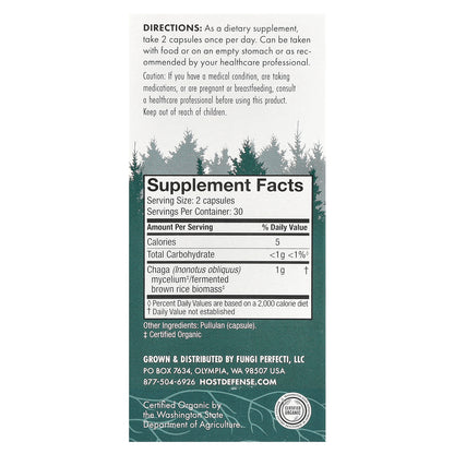 Host Defense, Mushrooms™, Chaga, 60 Capsules (0.5 g per Capsule)