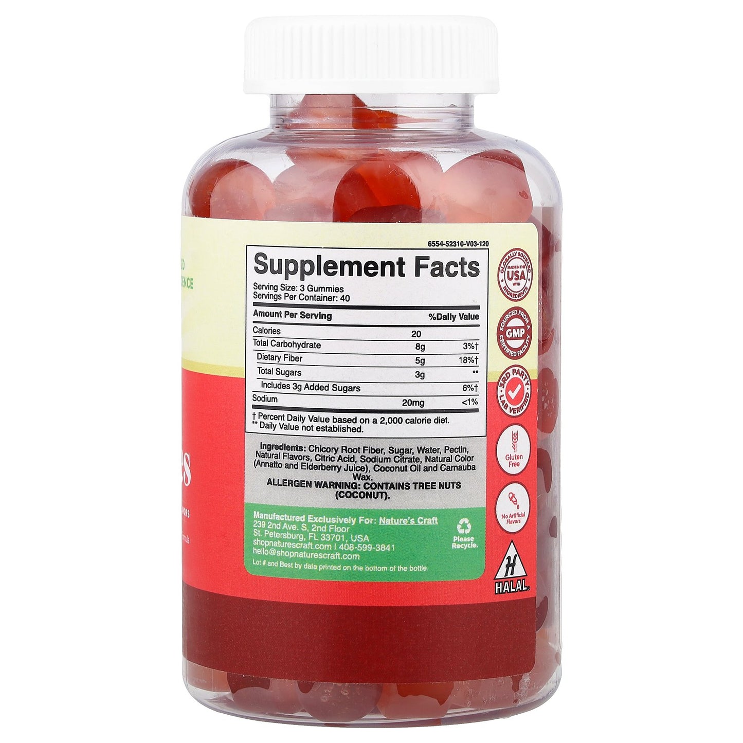 Nature's Craft, Fiber Gummies, Orange & Mixed Berry, 120 Gummies