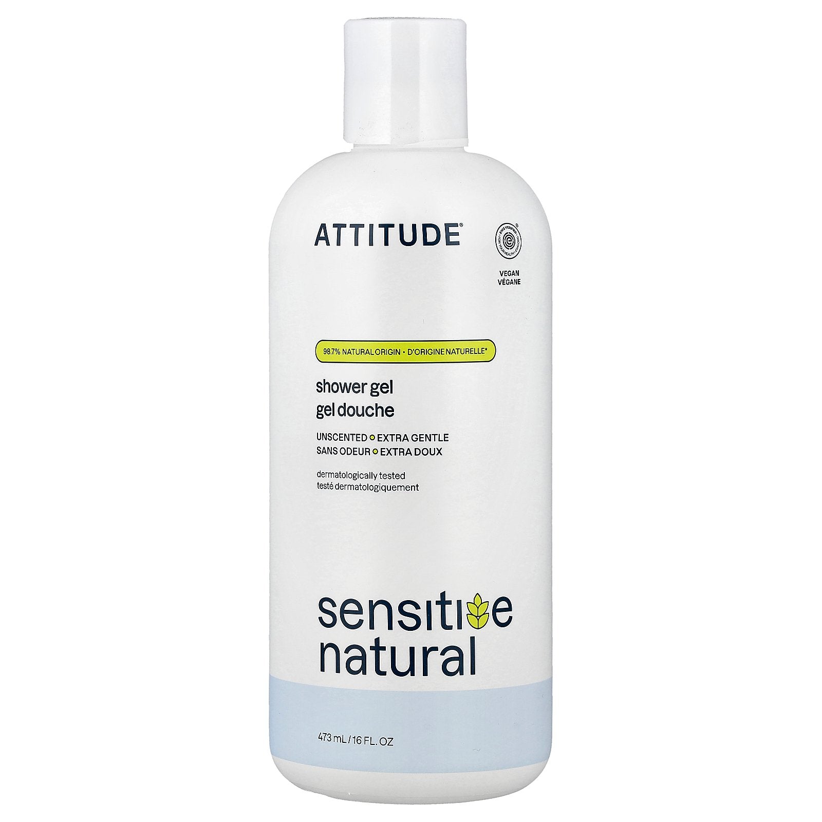 ATTITUDE, Sensitive Natural, Shower Gel, Unscented, 16 fl oz (473 ml)
