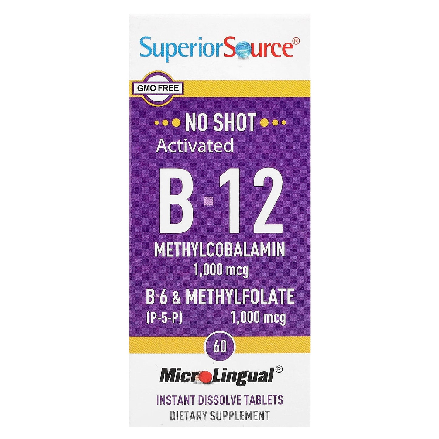 Superior Source, Activated B-12, Methylcobalamin, B-6 (P-5-P) & Methylfolate, 60 MicroLingual® Instant Dissolve Tablets