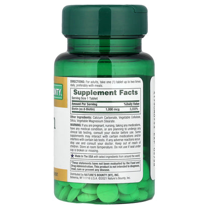 Nature's Bounty, Biotin, 1,000 mcg, 100 Coated Tablets