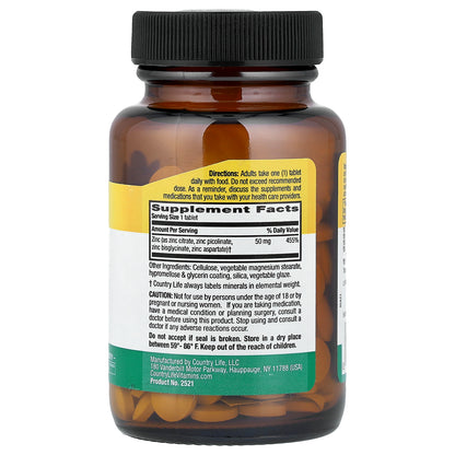 Country Life, Target-Mins®, Zinc, 50 mg, 180 Tablets