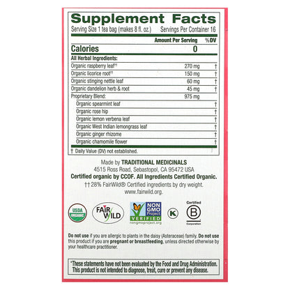 Traditional Medicinals, Organic Healthy Cycle®, Raspberry Leaf, Caffeine Free, 16 Wrapped Tea Bags, 0.85 oz (24 g)