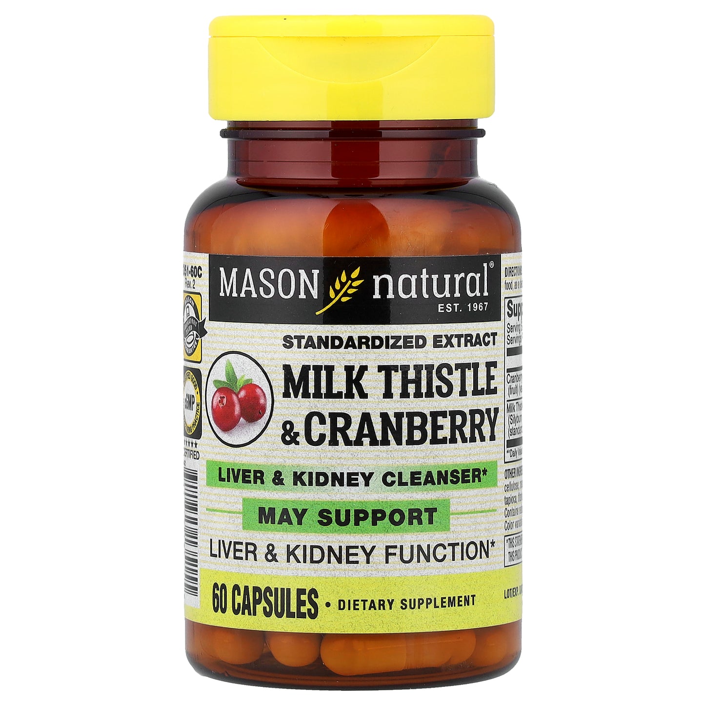 Mason Natural, Milk Thistle & Cranberry, Standardized Extract, 60 Capsules