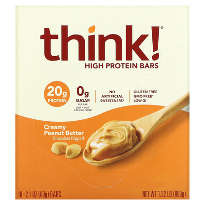 Think !, High Protein Bars, Creamy Peanut Butter, 10 Bars, 2.1 oz (60 g) Each