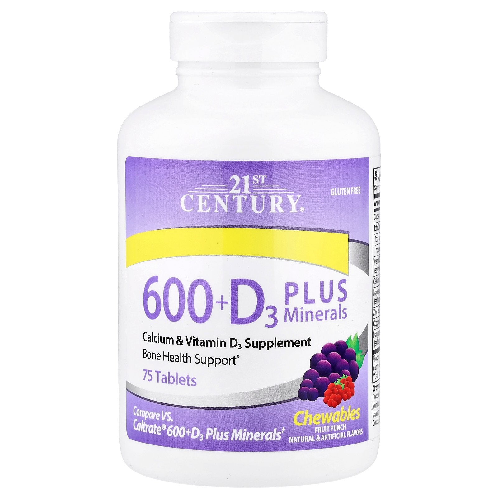 21st Century, 600 + D3 Plus Minerals, Fruit Punch, 75 Tablets