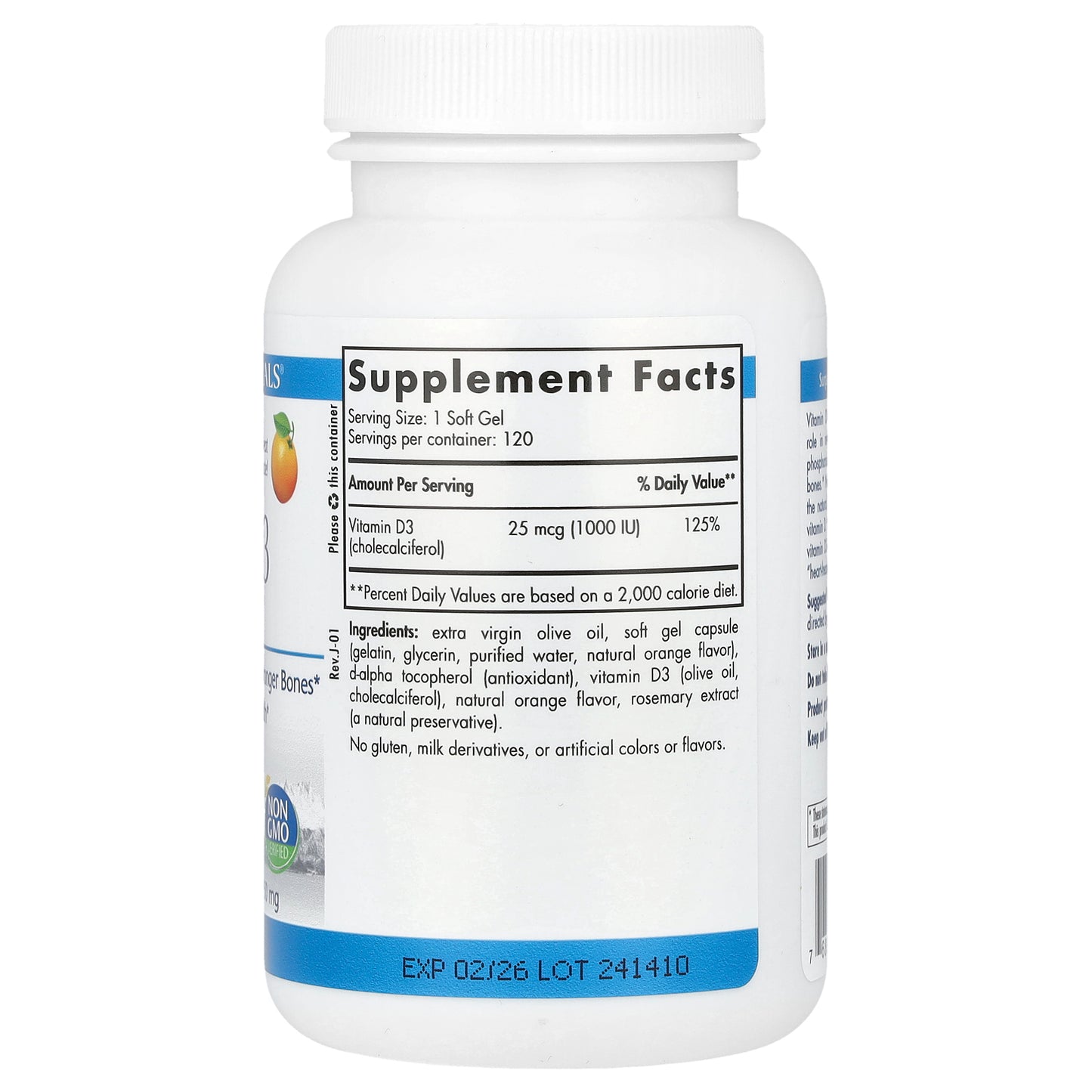 Nordic Naturals, Vitamin D3, Orange, 25 mcg (1,000 IU), 120 Soft Gels